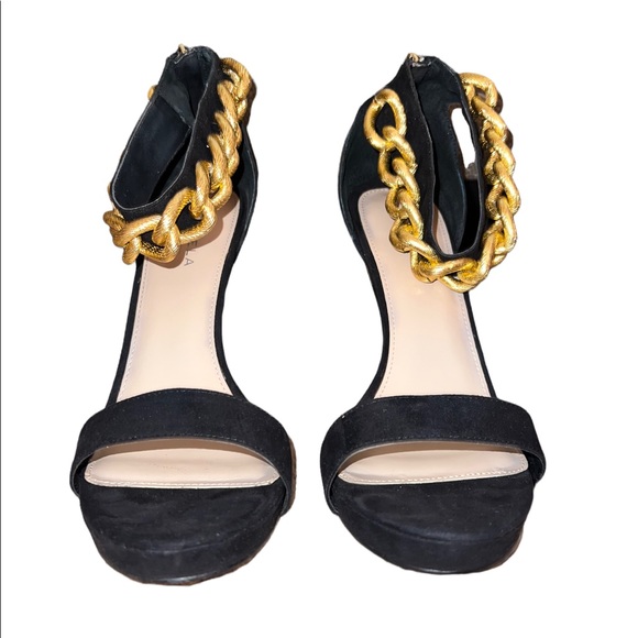 Black Suede and Gold Chain Heels size 41 - Picture 1 of 5
